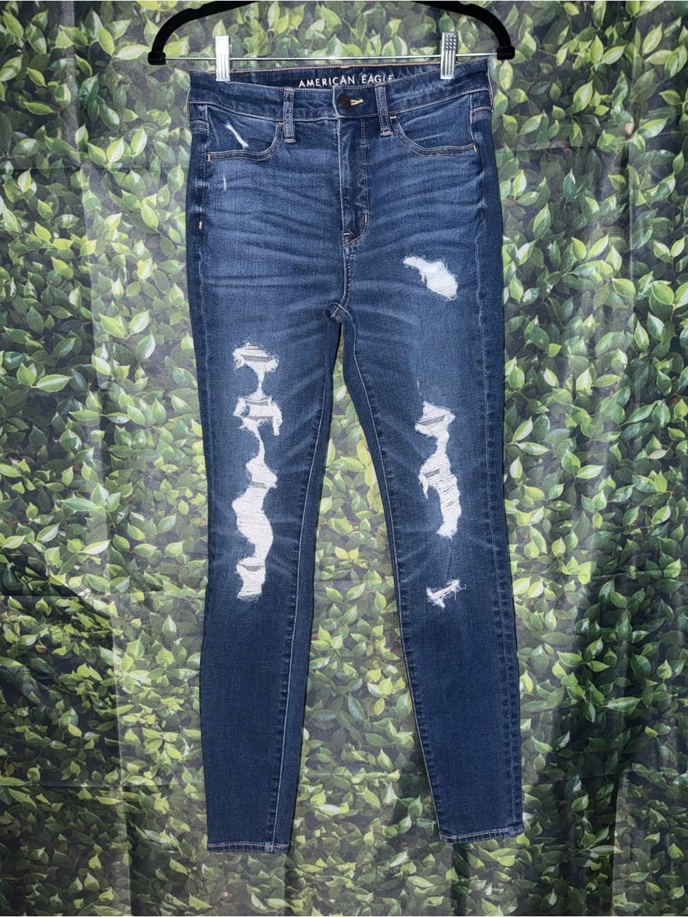 American Eagle Outfitters Distressed Jegging Jeans - Dark Blue with White Rips